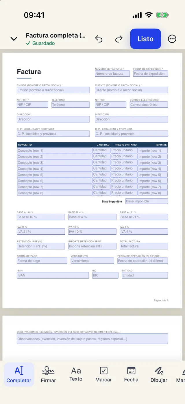 La app de PDFBetter para iPhone rellenando una factura